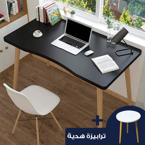 مكتب خشب زان أحمر بلون اسود + ترابيزة هدية