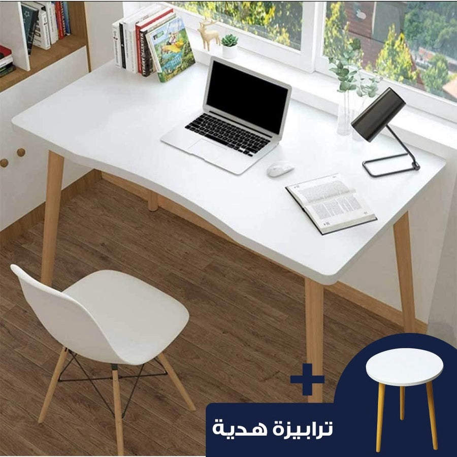 مكتب خشب زان احمر بلون ابيض + ترابيزه هديه